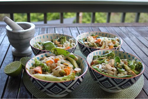 Vegetable and Tofu Pad Thai w crushed peanut at 3 Green Meals in Kiels Mountain
