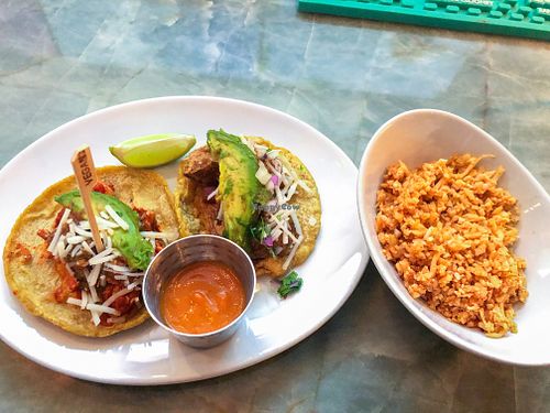 Tacos and spanish cauliflower rice at Tocaya Modern Mexican in West Hollywood