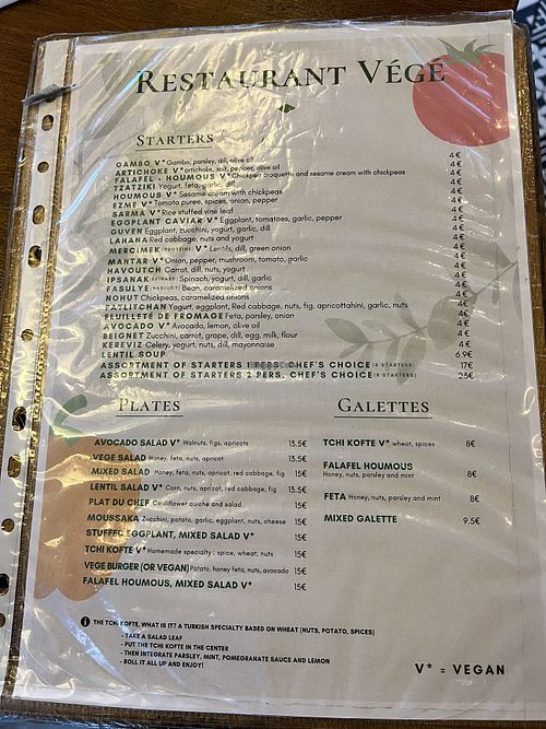 Menu  at Restaurant Vege in Paris