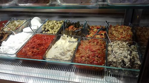 salads in refrigerated "showcase", not all vegan at Restaurant Vege in Paris