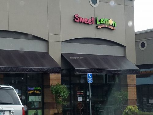 outside at Sweet Lemon Vegan Bistro in Portland