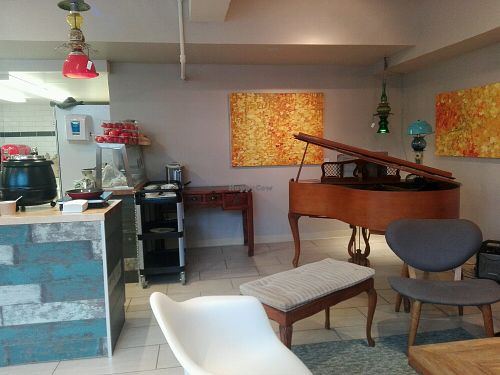 funky piano seating area at Octave in Montreal