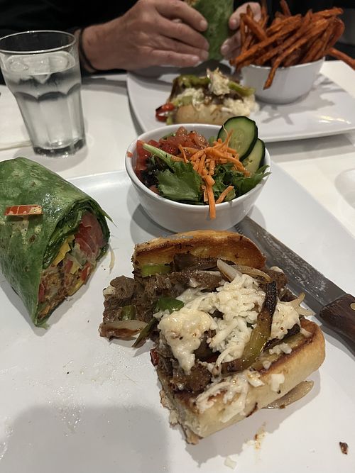 Crab cake wrap & Philly cheesecake   at The Modern Vegan in Las Vegas