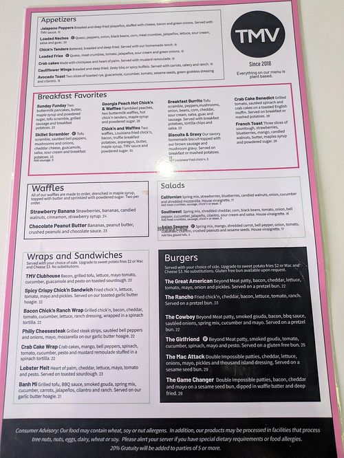 Menu at The Modern Vegan in Las Vegas