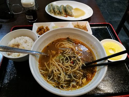 Spicy noodles set, with side of gyoza at Ren - Nakagyo Ward in Kyoto
