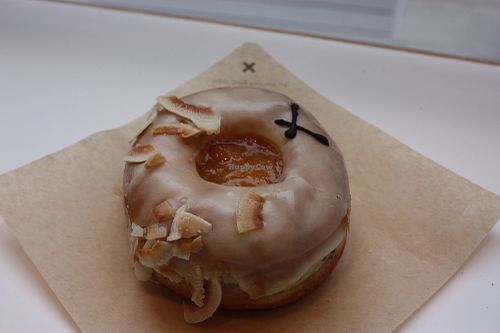 This one is with tropical jam and toasted coconuts at Crosstown Doughnuts Vegan in London