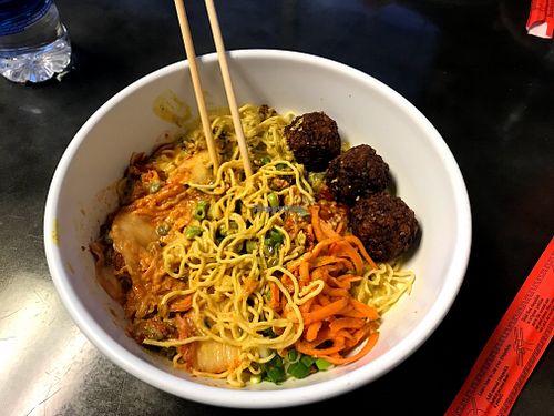 Falafels and noodles was an excellent choice! at Umami Ramen in Battle Creek