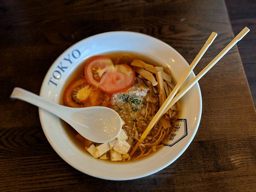 “pearl”: ramen in vegan broth with tofu and veggies. at RAKKAN Ramen - DTLA in Los Angeles