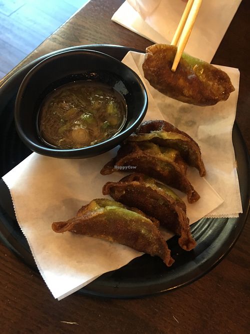 deep fried vegan gyoza at RAKKAN Ramen - DTLA in Los Angeles
