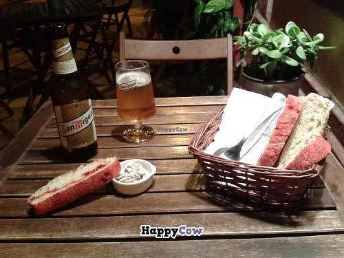 Vegan cream with bread at El Vegetariano de la Alcazabilla in Malaga