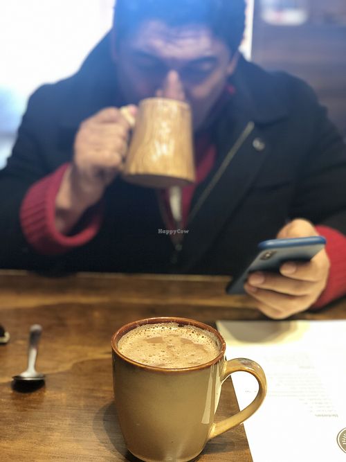 Chocolate almond milk at Grau Vegan in Chihuahua