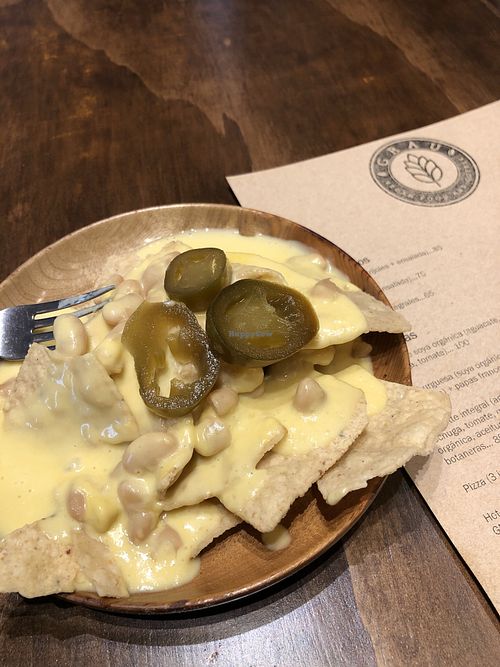 Cheesy nachos. at Grau Vegan in Chihuahua