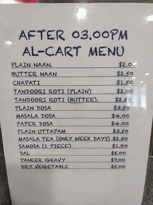 ala carte menu after 3pm at Raj Restaurant - Changi Business Park in East Singapore