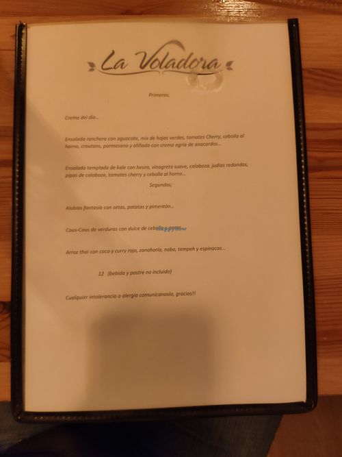 Menu at La Voladora in Alicante