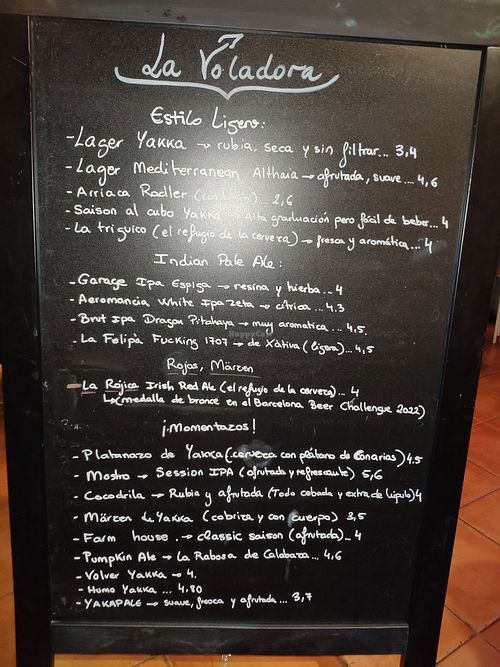 Beer menu at La Voladora in Alicante