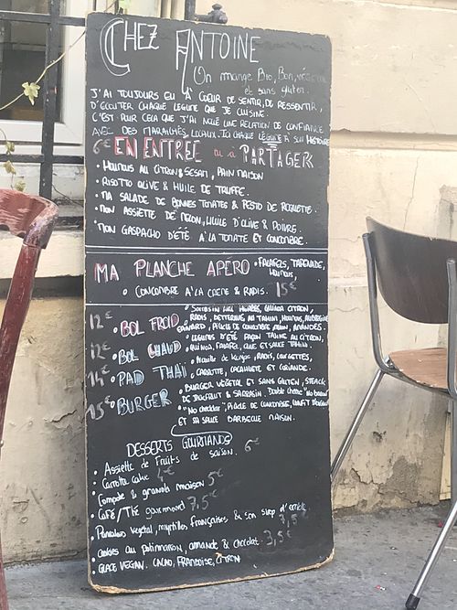 Menu at Les Bols d'Antoine in Paris