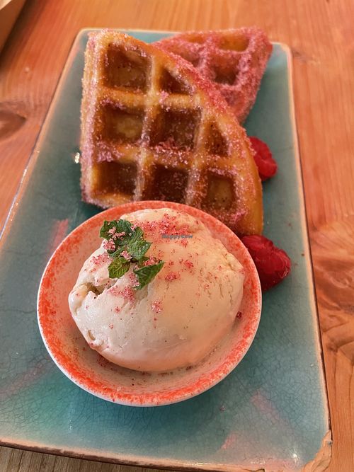 Chuffle with raspberry coulis (mouthwatering) at Ojo Rojo in Bournemouth