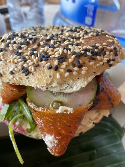 Vegan salmon bagel  at Dharma Coffee & Juice in Ubud
