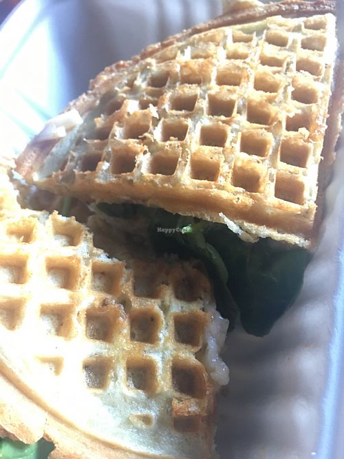 Vegan melt + spinach at Smaaken Waffle Sandwiches - Food Truck in Beaverton