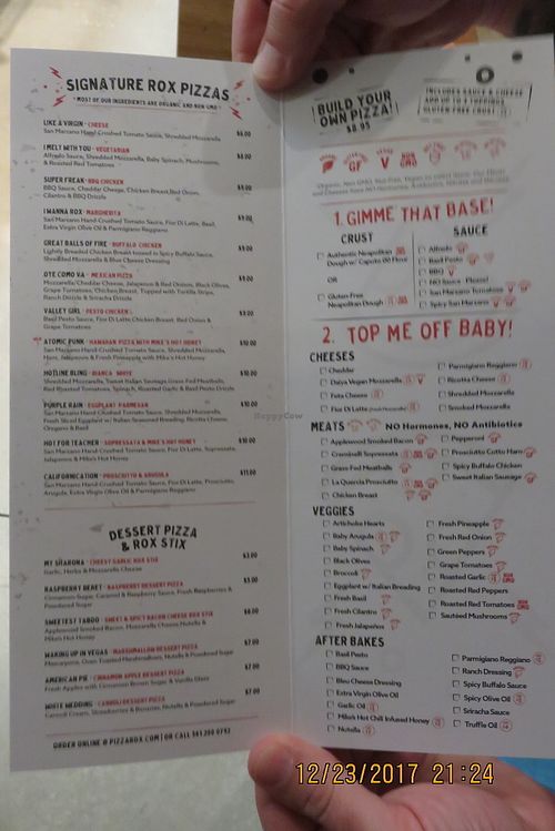 menu at Pizza Rox in Boynton Beach