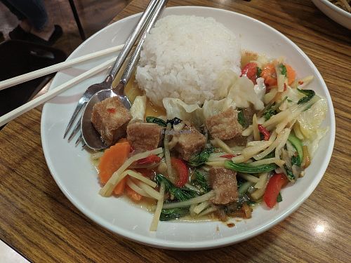 Basil based tofu dish. Skimpy on tofu! at Keawjal in Yokohama