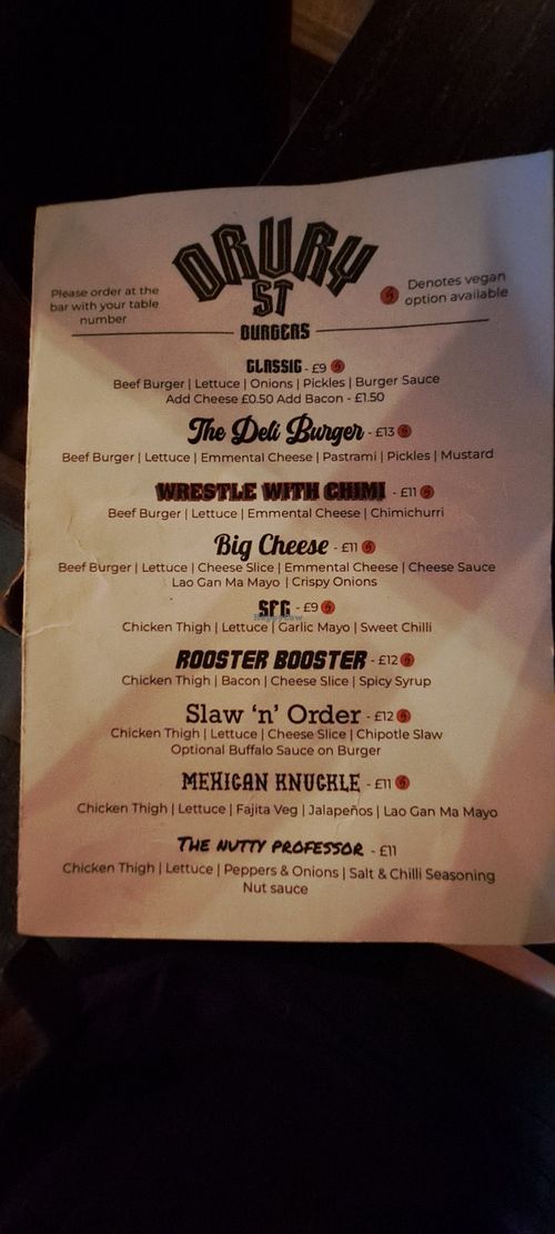 Menu July 2024 at Drury Street Bar & Kitchen in Glasgow