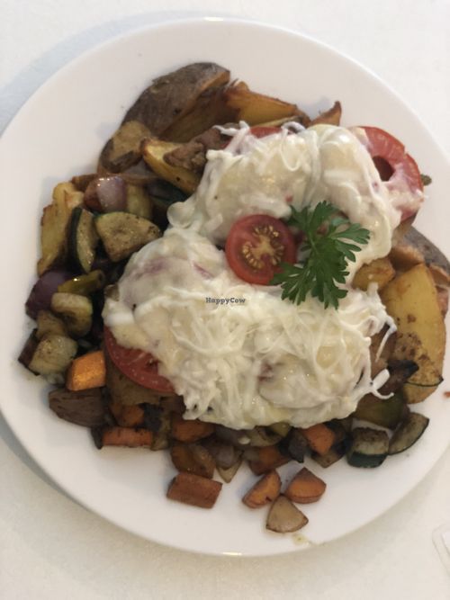 The steak and veggies  at Veganeria in Budapest