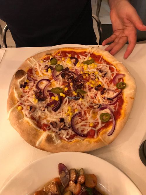 mexican pizza at Veganeria in Budapest