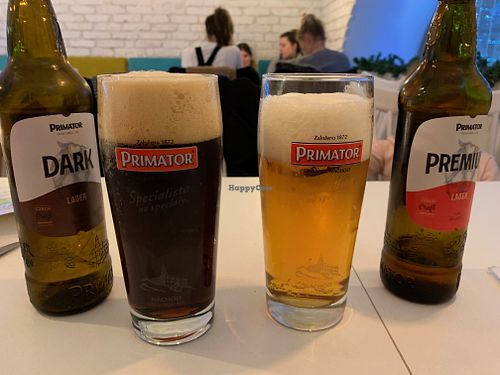 Their dark and light beers. 0.5l bottles. at Veganeria in Budapest