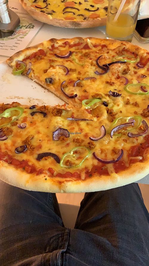 Whopper pizza! at Veganeria in Budapest