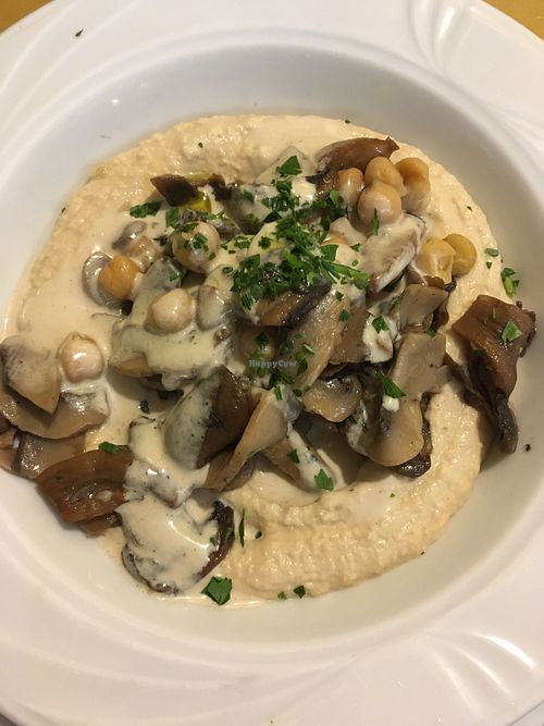 Hummus with mushrooms  at Gam-Gam in Venice
