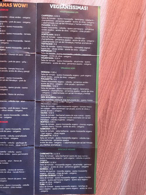 Menu at Valen Pizza in Valencia