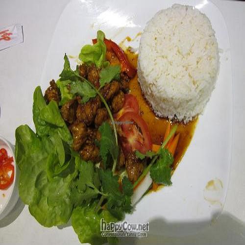 Lemongrass vegetarian Chicken with rice $9.00 at Loving Hut in Cabramatta