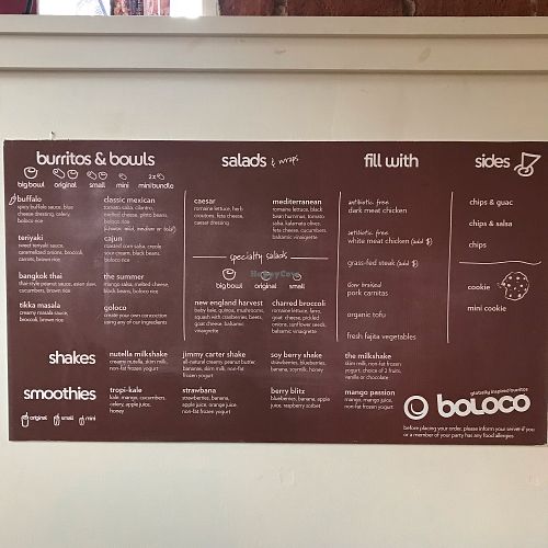 Menu at Boloco in Hanover