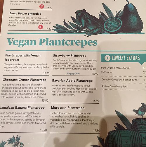vegan crepe menu at The Pancake Parlour in Melbourne