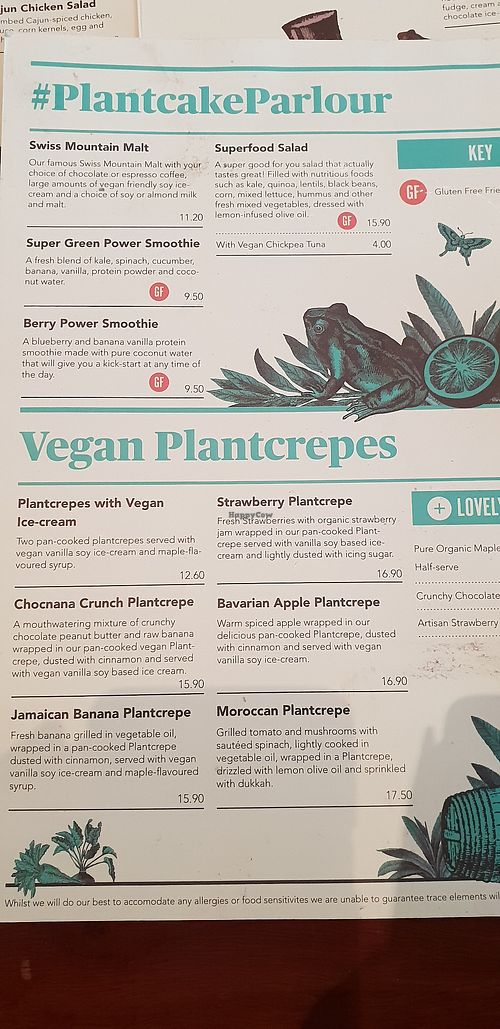 The menu at The Pancake Parlour in Maribyrnong