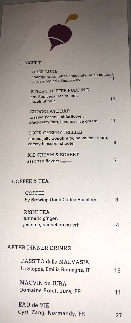 Dessert Menu at Fancy Radish in Washington