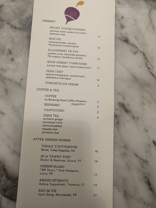 Dessert Menu Nov 2019 at Fancy Radish in Washington