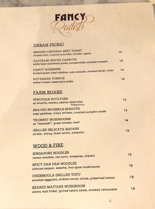 This month’s menu at Fancy Radish in Washington