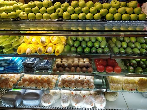 Green apples, star fruits, avocados and kiwis at SF Fruits & Juices - YewTee Point in North Singapore