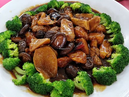 Broccoli monkey head mushroom at Andy Toh in Yong Peng