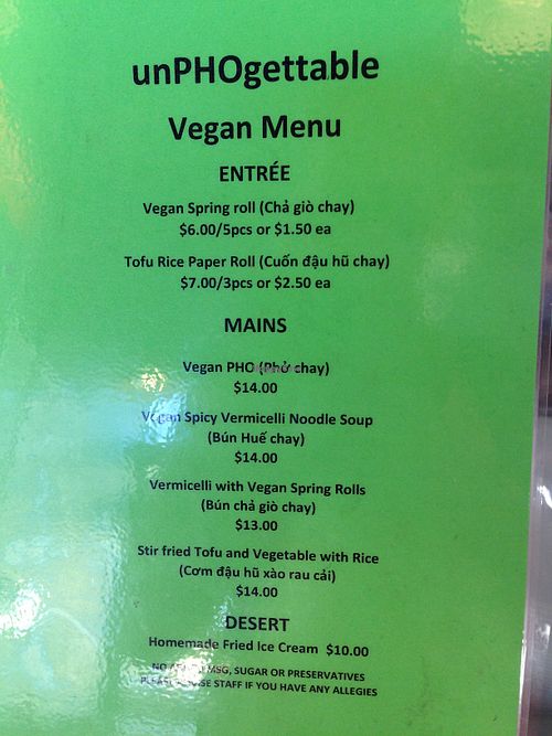 The menu at UnPhogettable in Hobart