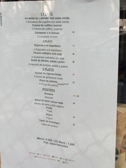Menu at Viridi - Francese Macià in Barcelona