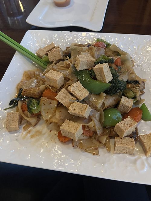 Drunken noodle— the spice levels are extremely intense even at 1 and 2 so be warned lol.   at Fav Bistro in Holladay