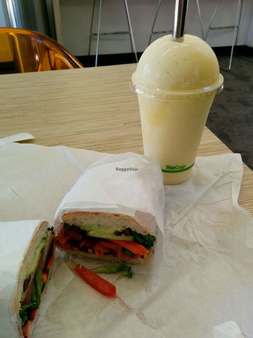 grilled vegan (I hope the bread is vegan) panini and Tropics smoothie at The Green Room in Devonport