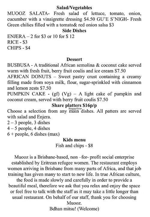 Lunch Menu, page 2 at Mu'ooz in West End