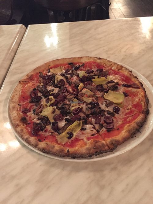 Specialty vegan pizza (comes with olives, artichokes and mushrooms) at 800 Degrees in Santa Monica