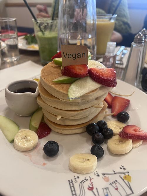 Looks nice but pancakes were dry, dense (not fluffy) & pretty tasteless. They were tight with the maple syrup & it was £1.50 for an extra tiny jug. The fruit was nice!  at The Pancake House - Center Parcs in Brandon