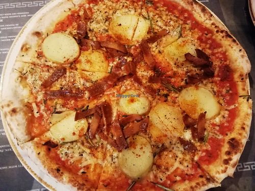 Special vegan pizza currently on: sgaia bacon, potatoes, and rosemary at Romans Pizzeria in Glasgow