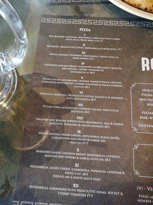 Current menu - March 19 at Romans Pizzeria in Glasgow
